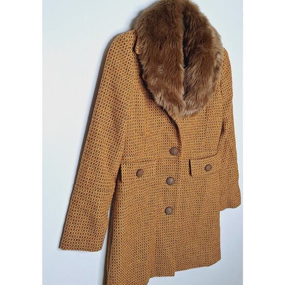 Retro Penny Lane Coat Merona Fur Collar 60s Style Mod Wool Blend Women's Small - Picture 3 of 15